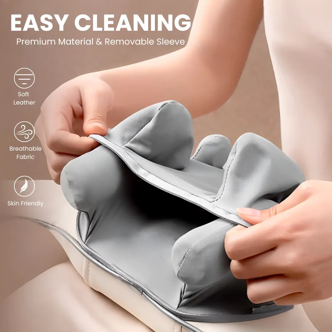 Close-up of the TheraPexa neck and shoulder massager’s removable, washable sleeve, featuring soft, breathable, and skin-friendly fabric for easy cleaning.