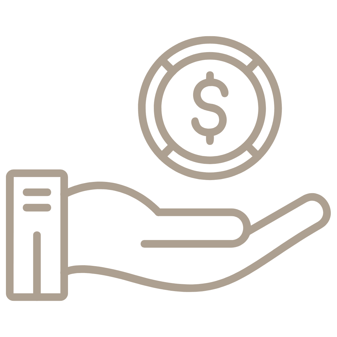 Affordability icon with open hand and dollar coin, representing cost-effective neck and shoulder pain relief