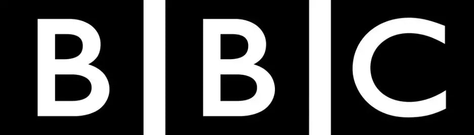BBC logo with white block letters on a black background