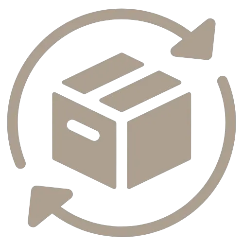 Return icon showing box with circular arrows, representing TheraPexa’s hassle-free return and satisfaction guarantee policy
